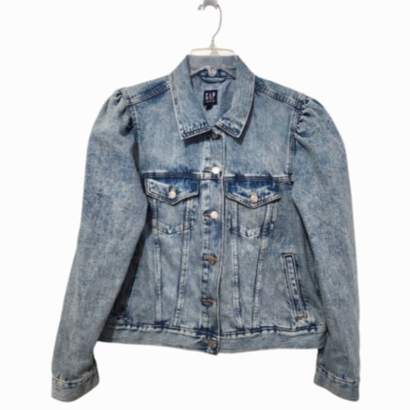 Gap Denim Puff Sleeve Icon Button Jean JACKET Medium Blue Wash - Picture 3 of 10